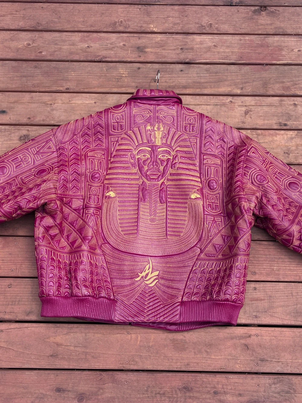 Wissam Red Leather King Tut 90s Vintage Bomber Jacker 54